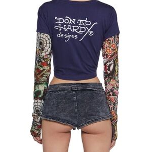 Ed Hardy Y2K True Love Mesh Tattoo Long-Sleeve Top